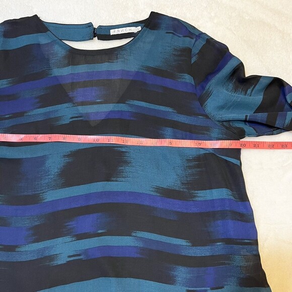 FRNCH Womens Top Semi-Sheer Blue Teal Black Sz L - Picture 8 of 10